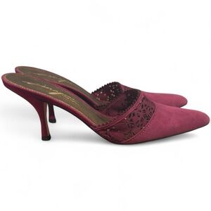 Vince Camuto Women’s 9 EU39 Pink Suede Kitten Heel Mules Pointed Toe Slip On